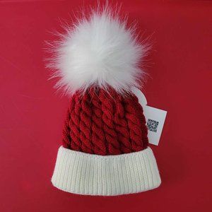 Infant Knitted Pom Pom Beanie Hat - Burgundy